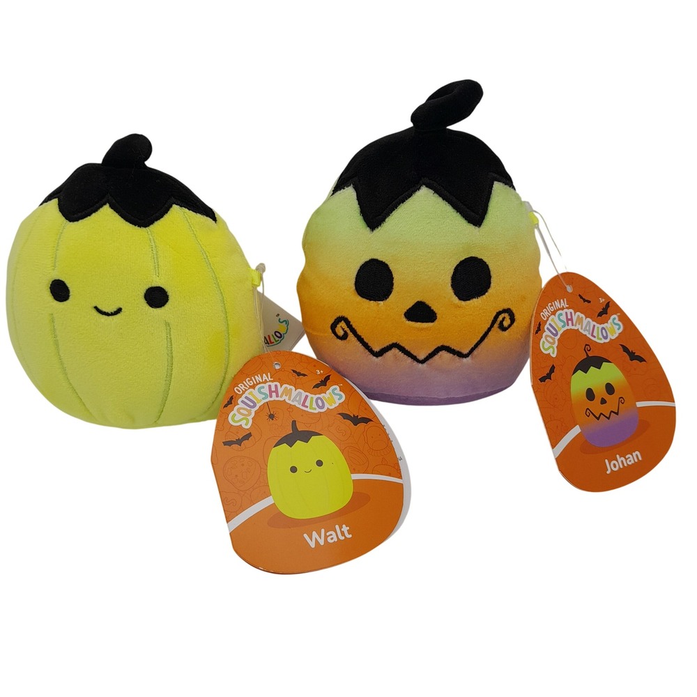 Squishmallow Halloween Walt Pumpkin and Johan Jack-O-Lantern 4 Inch Plush Set